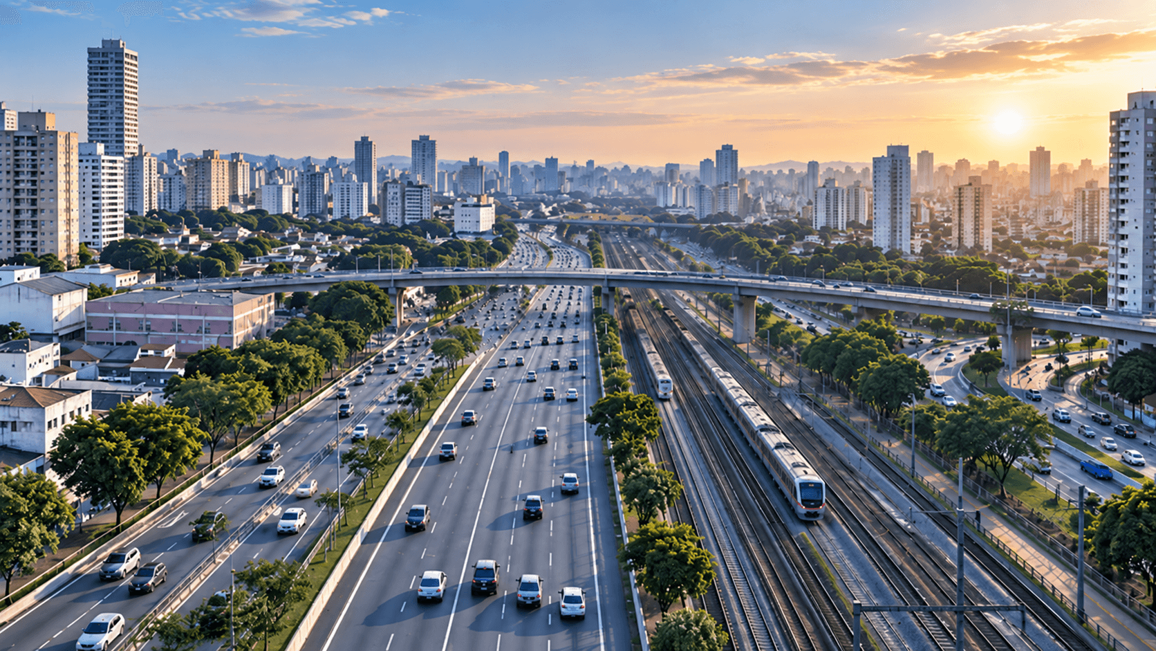 Vista panorâmica de São Paulo ao pôr do sol
